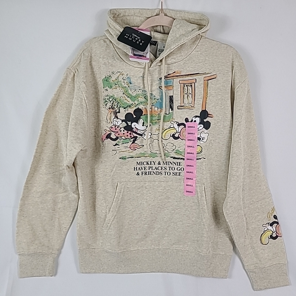 NWT Disney Mickey Mouse Women's Pullover Hoodie Beige Sz S
